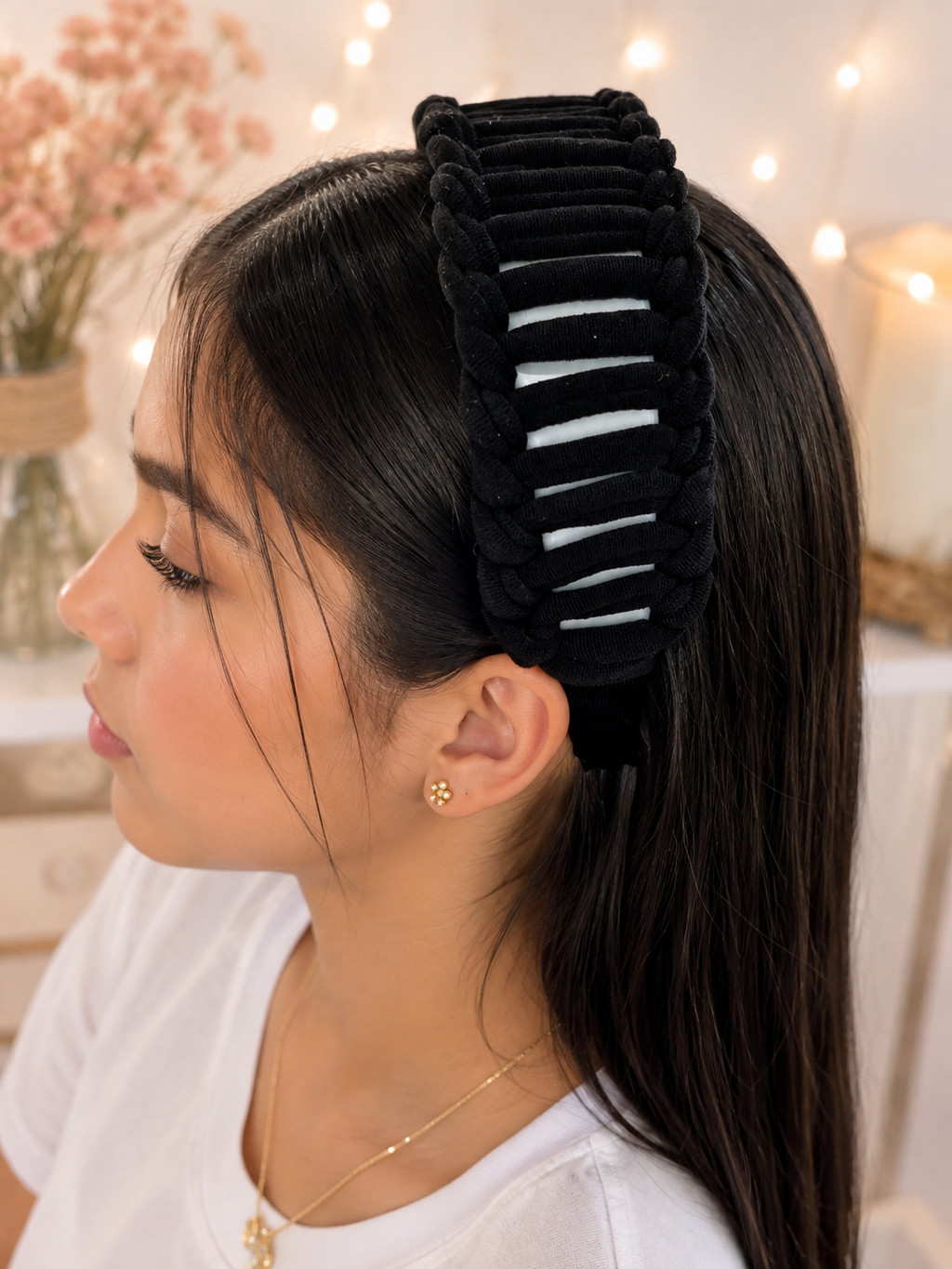 Black Braided Open-Weave Headband