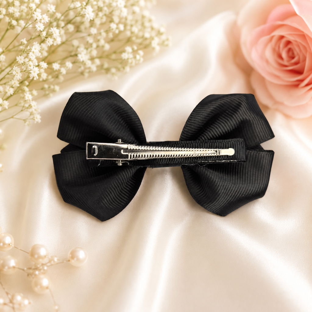Classic Black Layered Grosgrain Hair Bow
