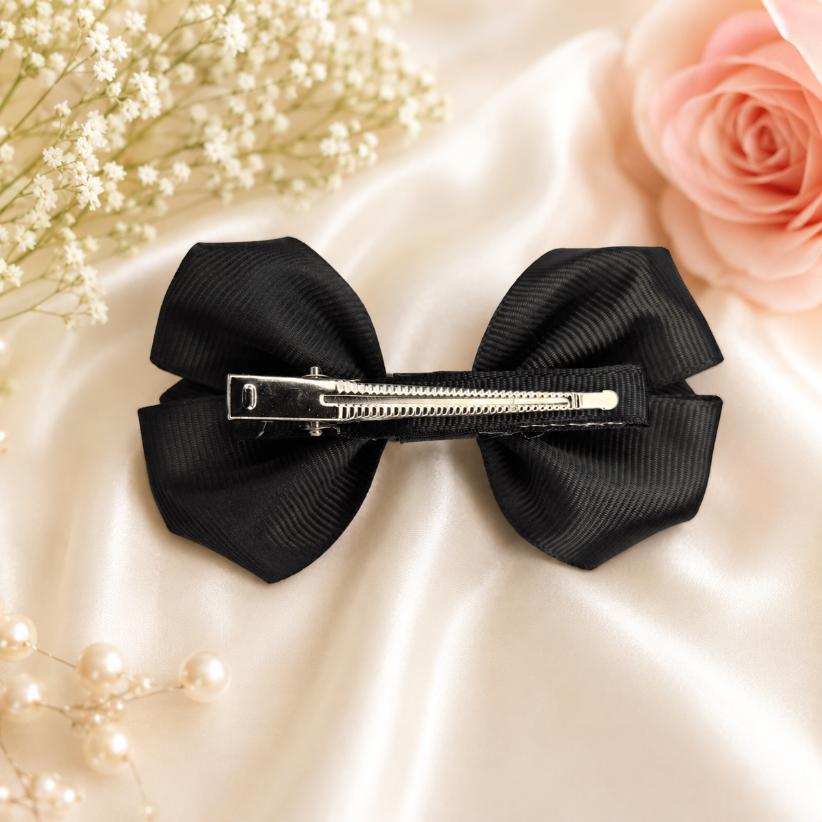 Classic Black Layered Grosgrain Hair Bow