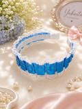 Blue Satin & White Lace Woven Headband