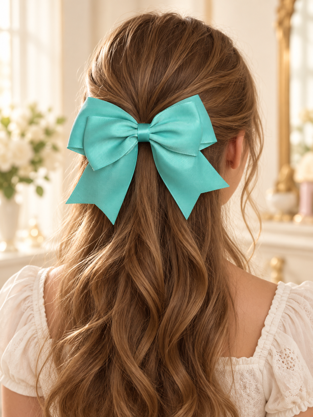 Handmade Grosgrain Hair Bow Set – Mustard Gold & Aqua (Set of 2)