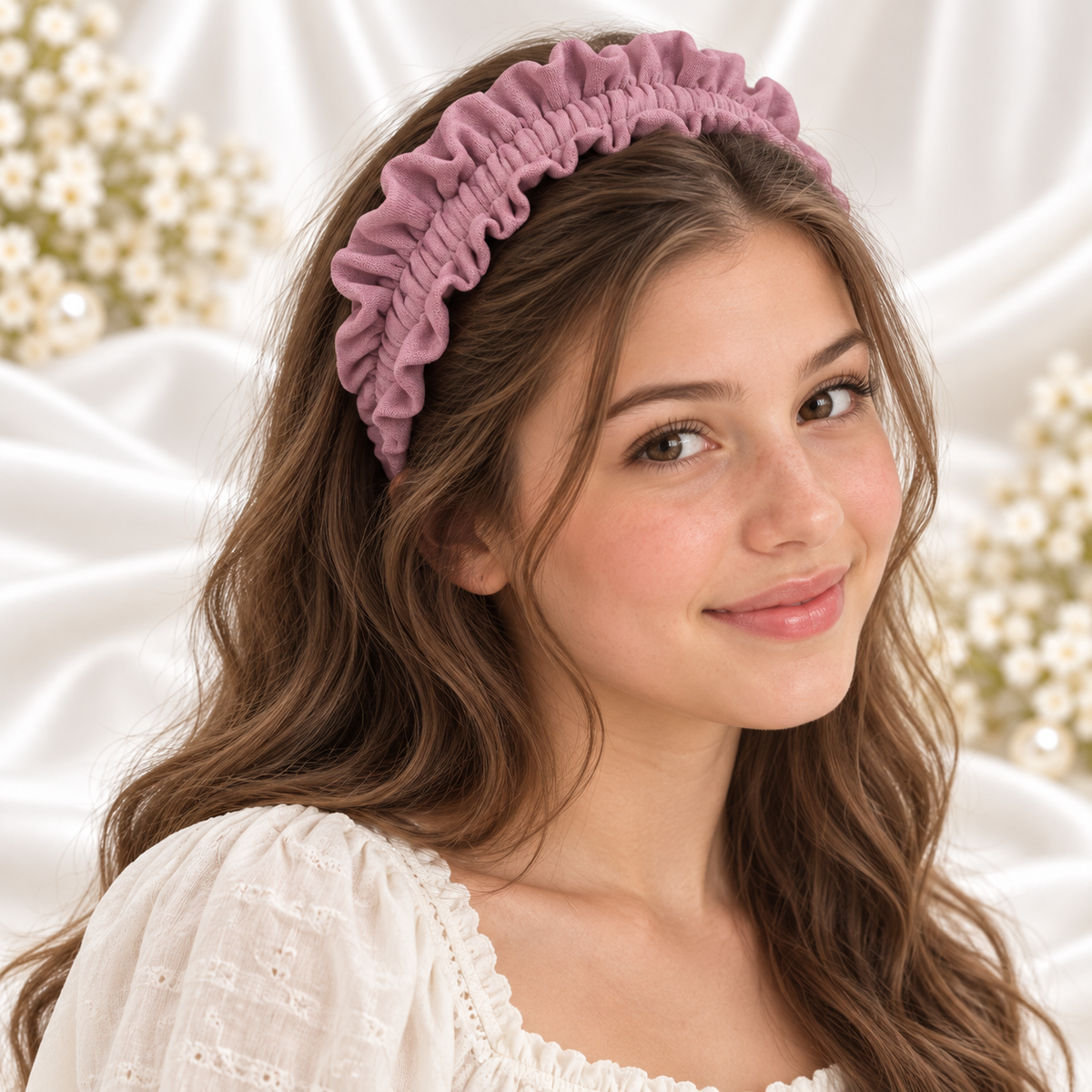 Mauve Ruffle Headband – Handmade