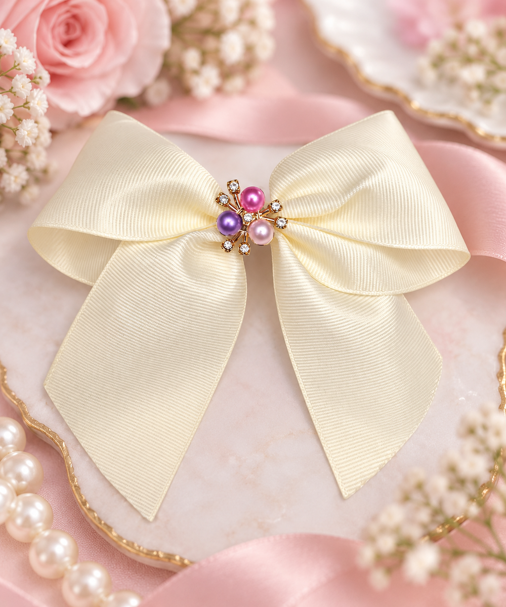 Ivory Pearl & Crystal Hair Bow