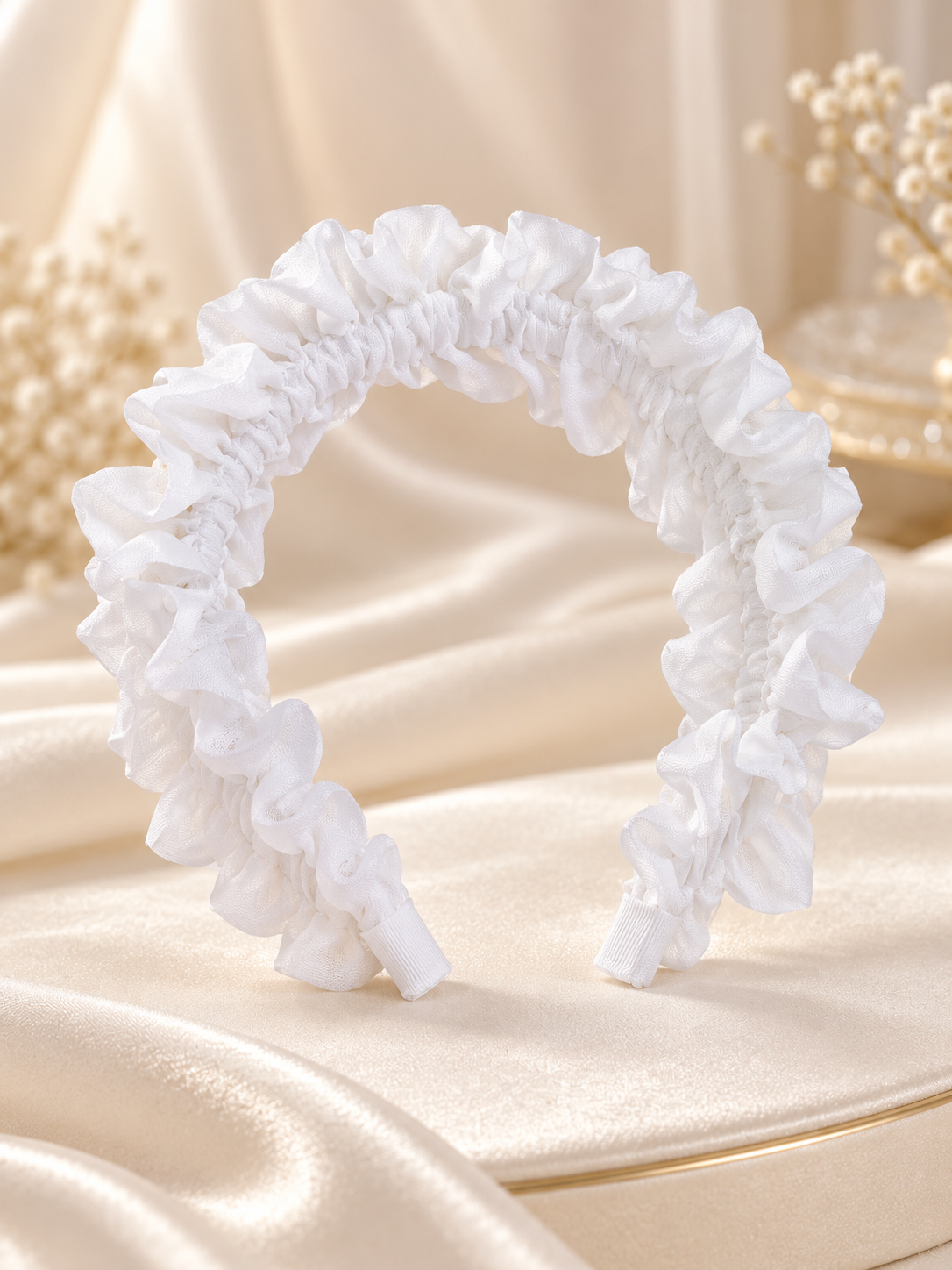 White Ruffle Headband – Handmade
