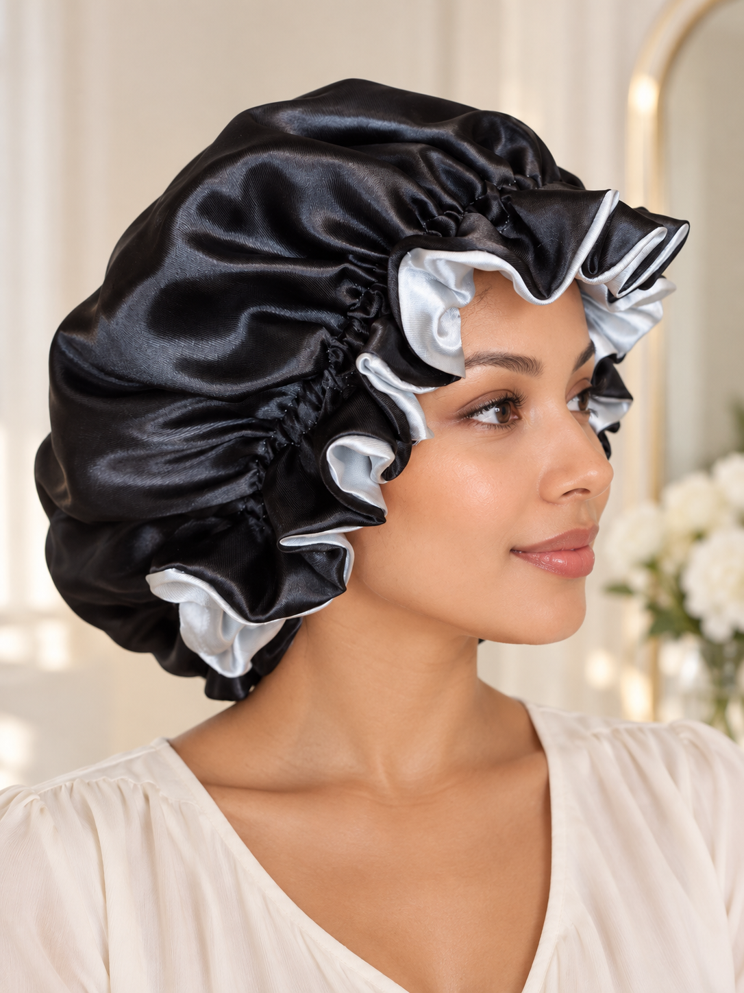 Black & White Satin Bonnet