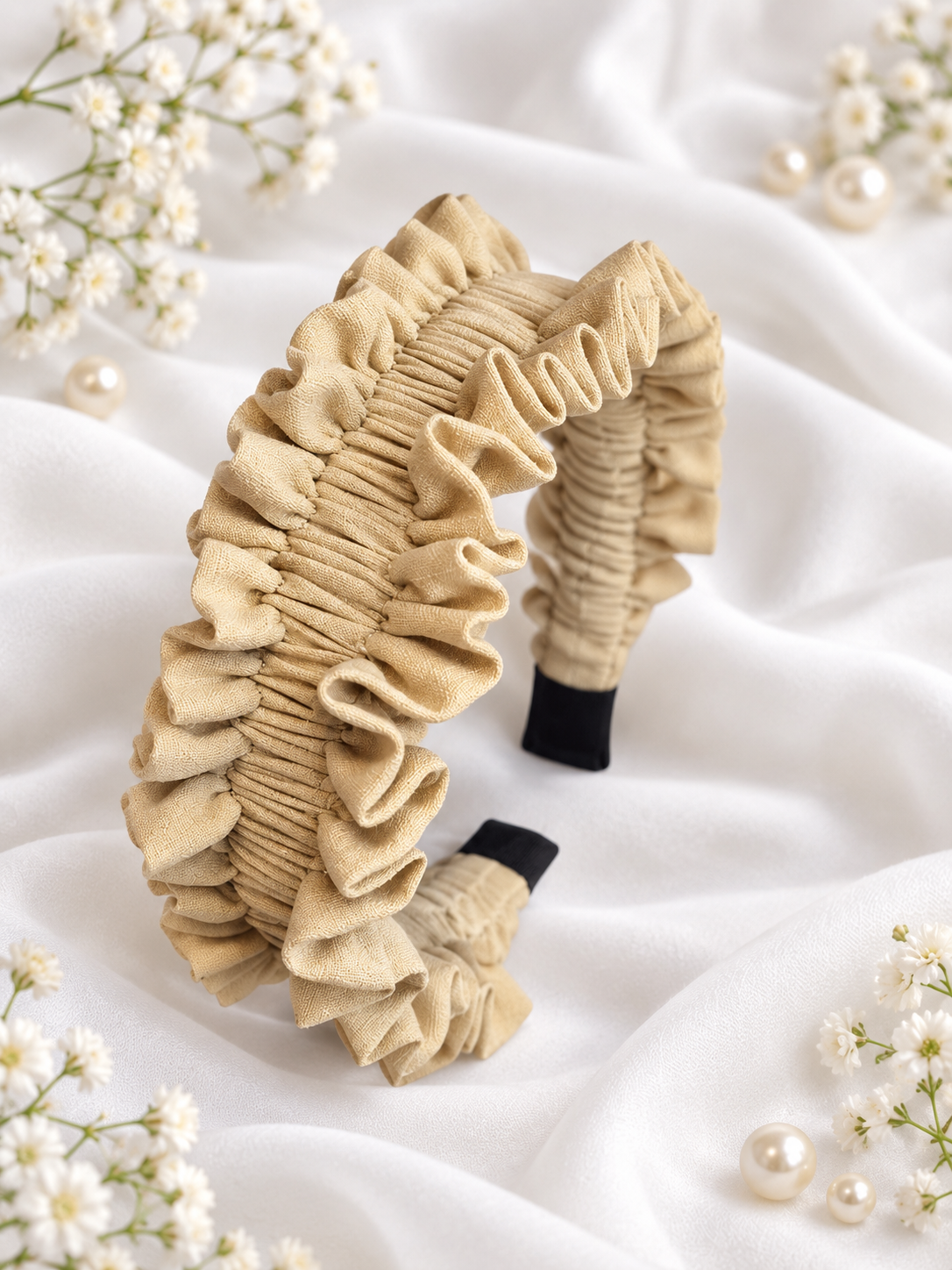 Beige Ruffle Handmade Headband