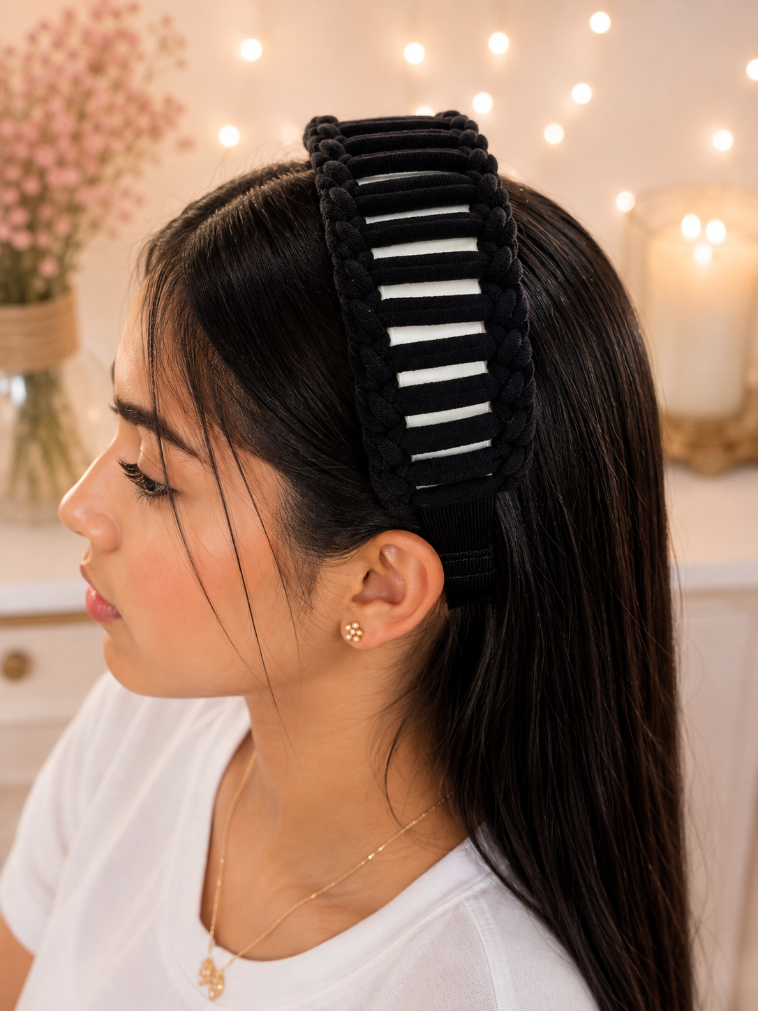 Black Braided Open-Weave Headband