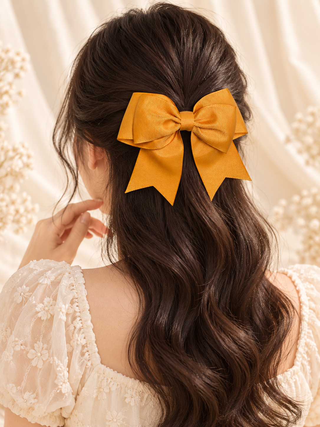 Set of 2 Handmade Golden Grosgrain Hair Bows with Alligator Clips