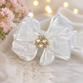Pearl Blossom White Organza Hair Bow