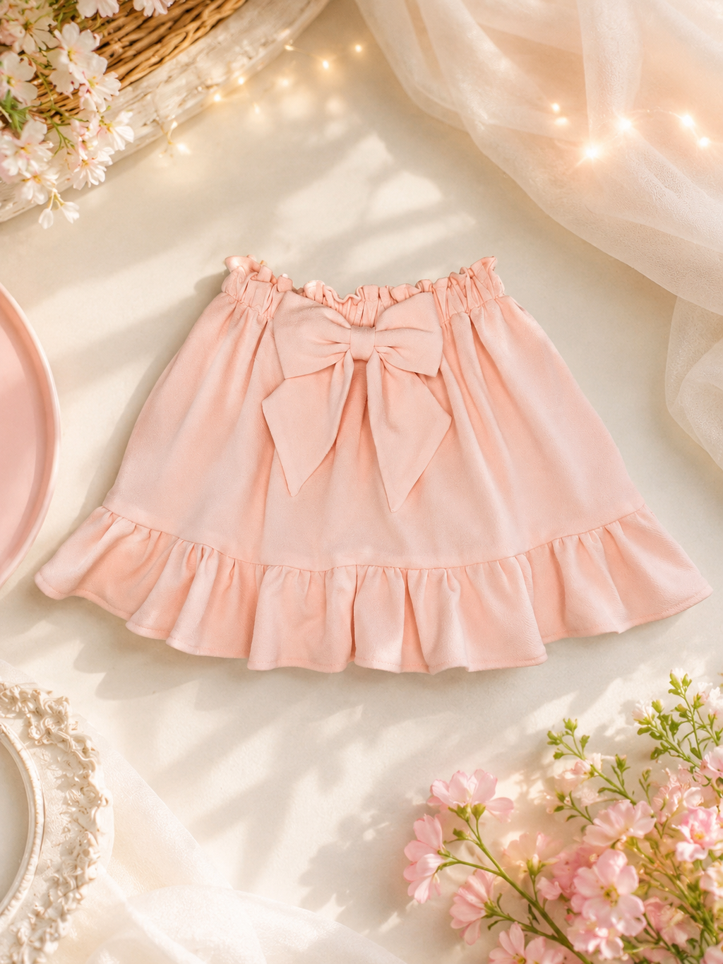 Blush Pink Ruffle Bow Skirt – Girls Size 4