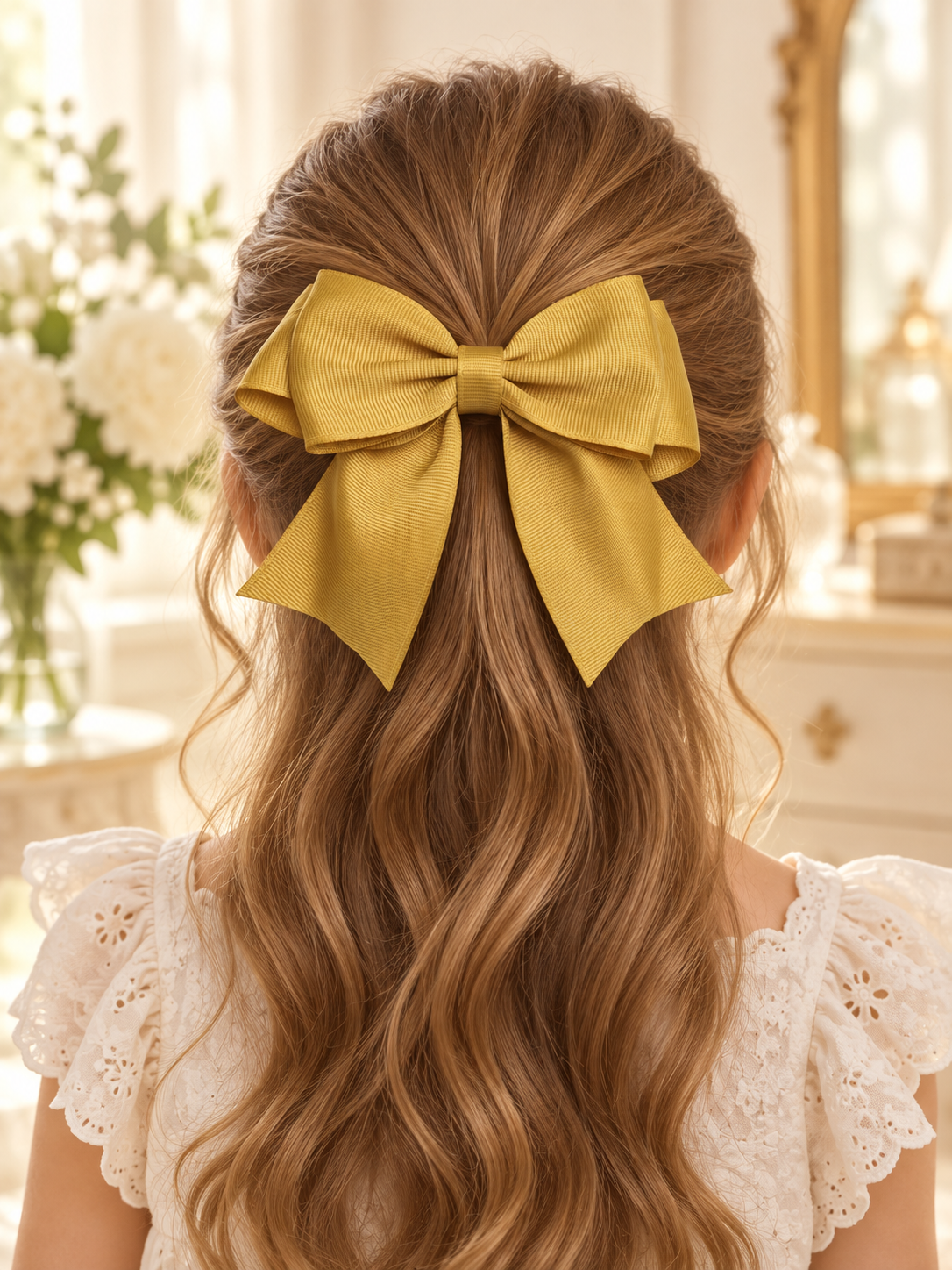 Handmade Grosgrain Hair Bow Set – Mustard Gold & Aqua (Set of 2)