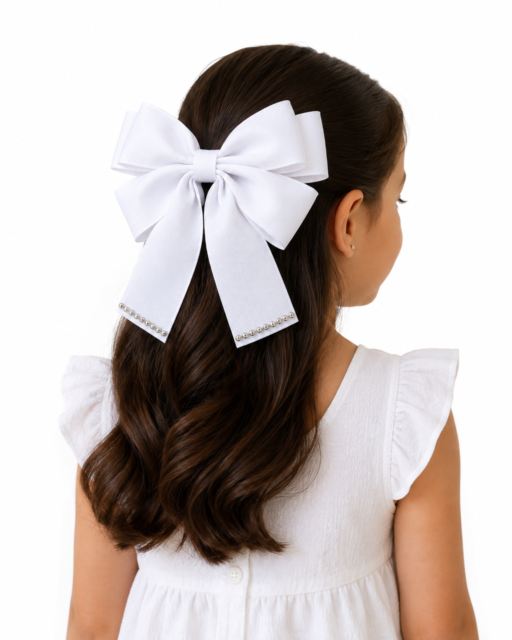 White Rhinestone Tail Hair Bow