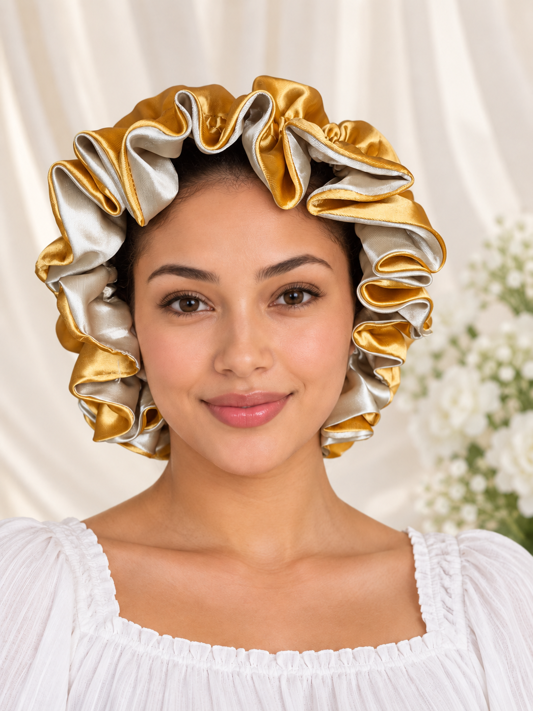 Gold & Silver Reversible Satin Bonnet – Handmade Double Layer