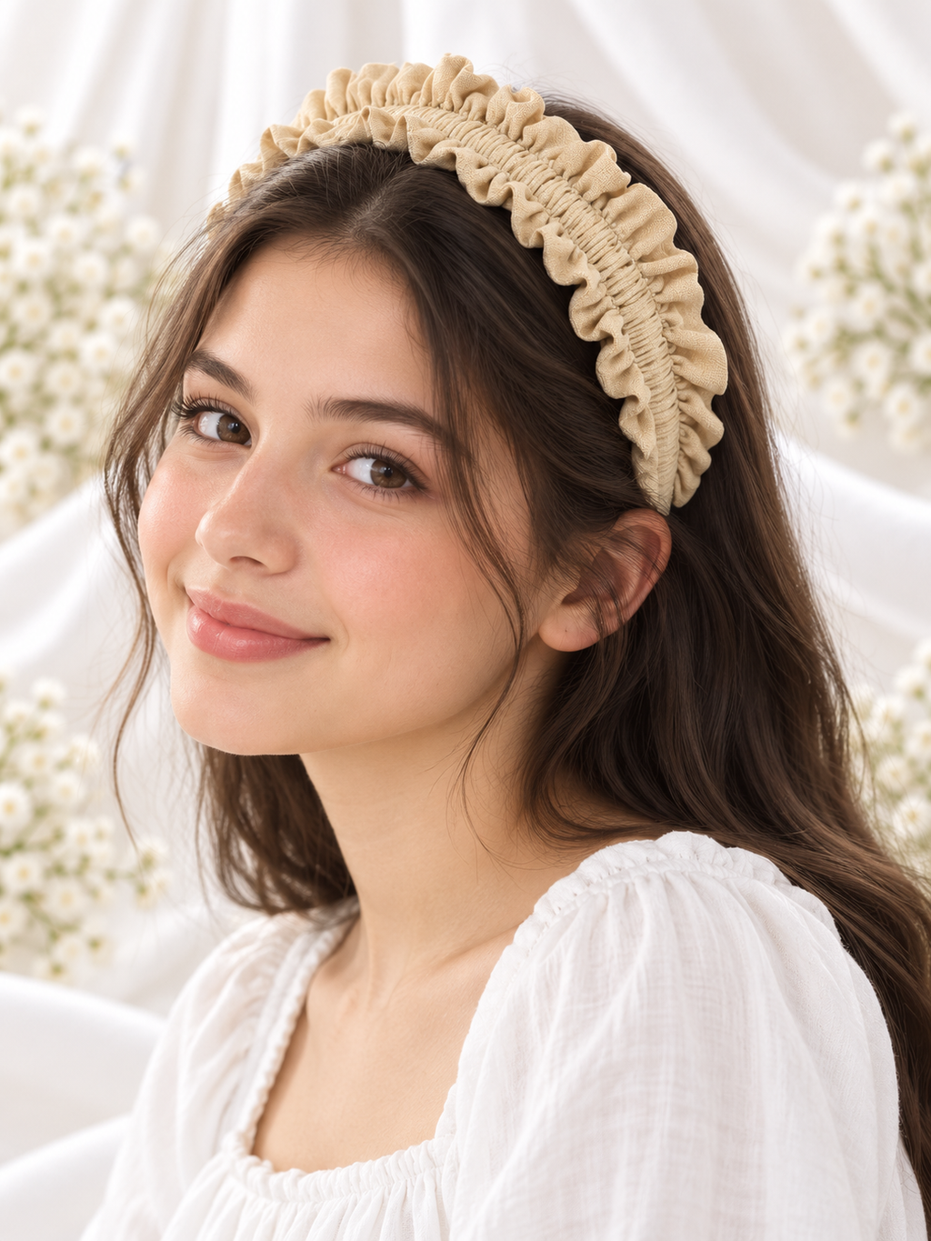 Beige Ruffle Handmade Headband